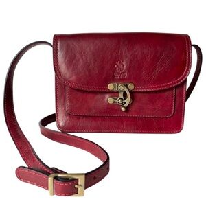 Vera Pelle Red Leather Messenger Crossbody.
